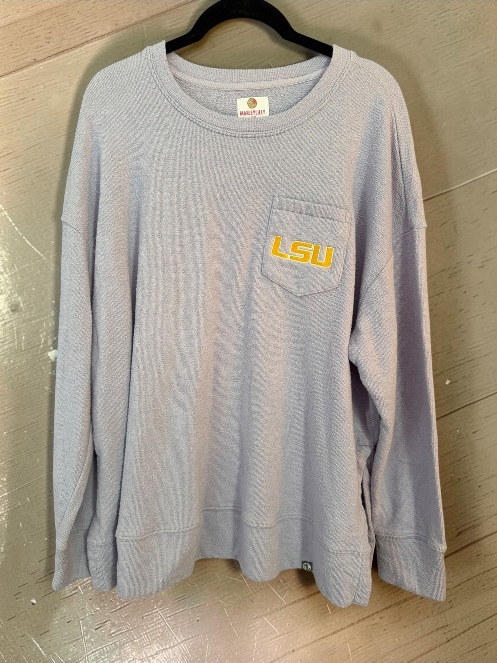 Marley Lilly LSU Pocket Sweatshirt L/XL Lavender Grey Collegiate Comfy